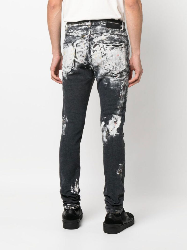 Black Paint-effect Slim-fit Jeans