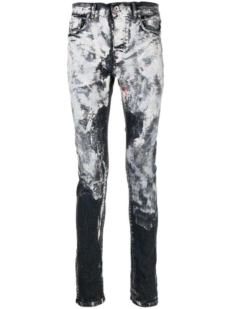 Black Paint-effect Slim-fit Jeans
