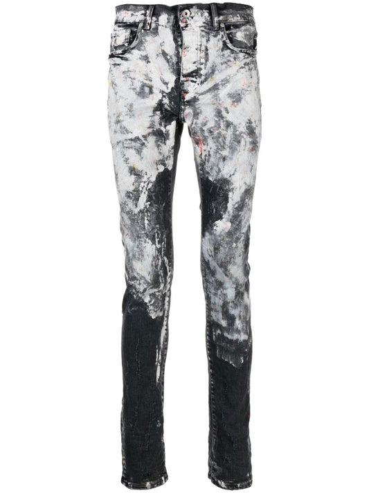 Black Paint-effect Slim-fit Jeans