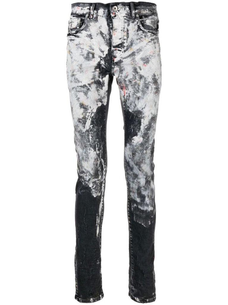 Black Paint-effect Slim-fit Jeans