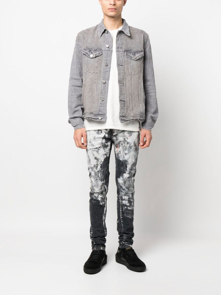Black Paint-effect Slim-fit Jeans
