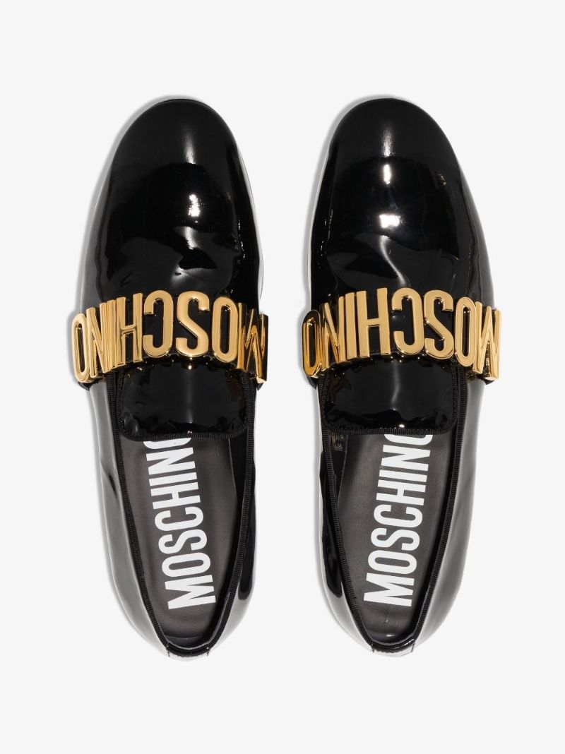 Black Logo Plaque Leather Loafers
