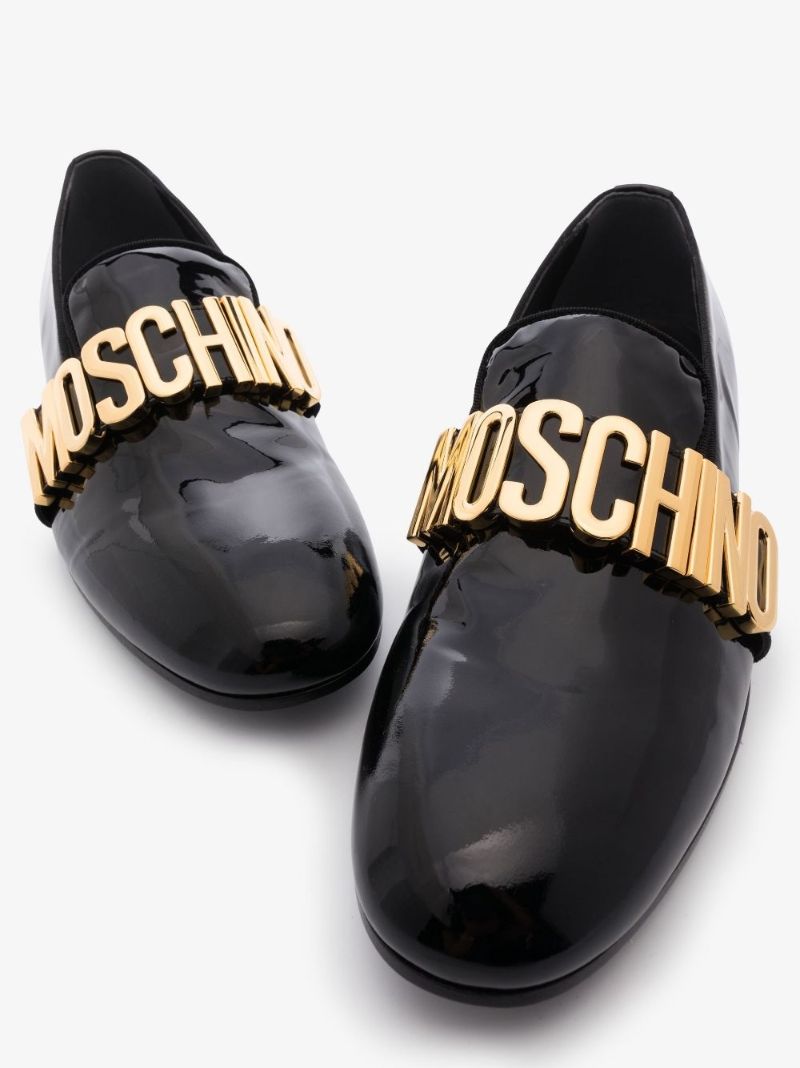 Black Logo Plaque Leather Loafers