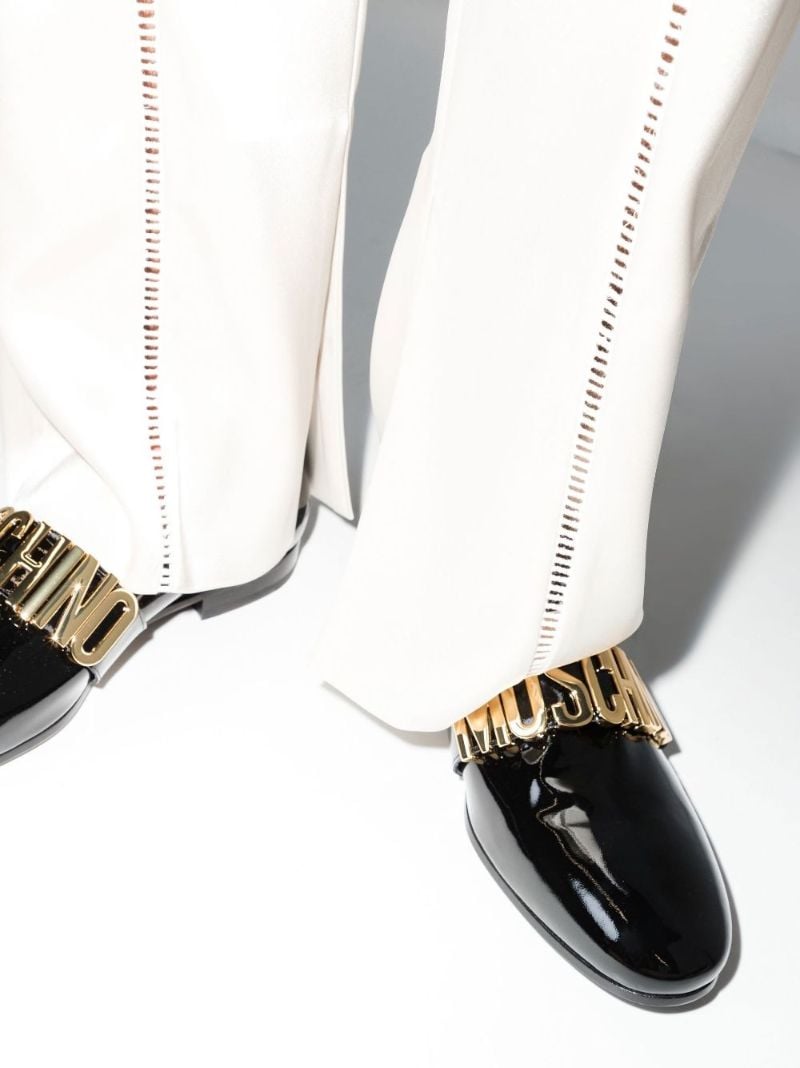 Black Logo Plaque Leather Loafers