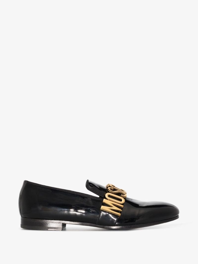 Black Logo Plaque Leather Loafers