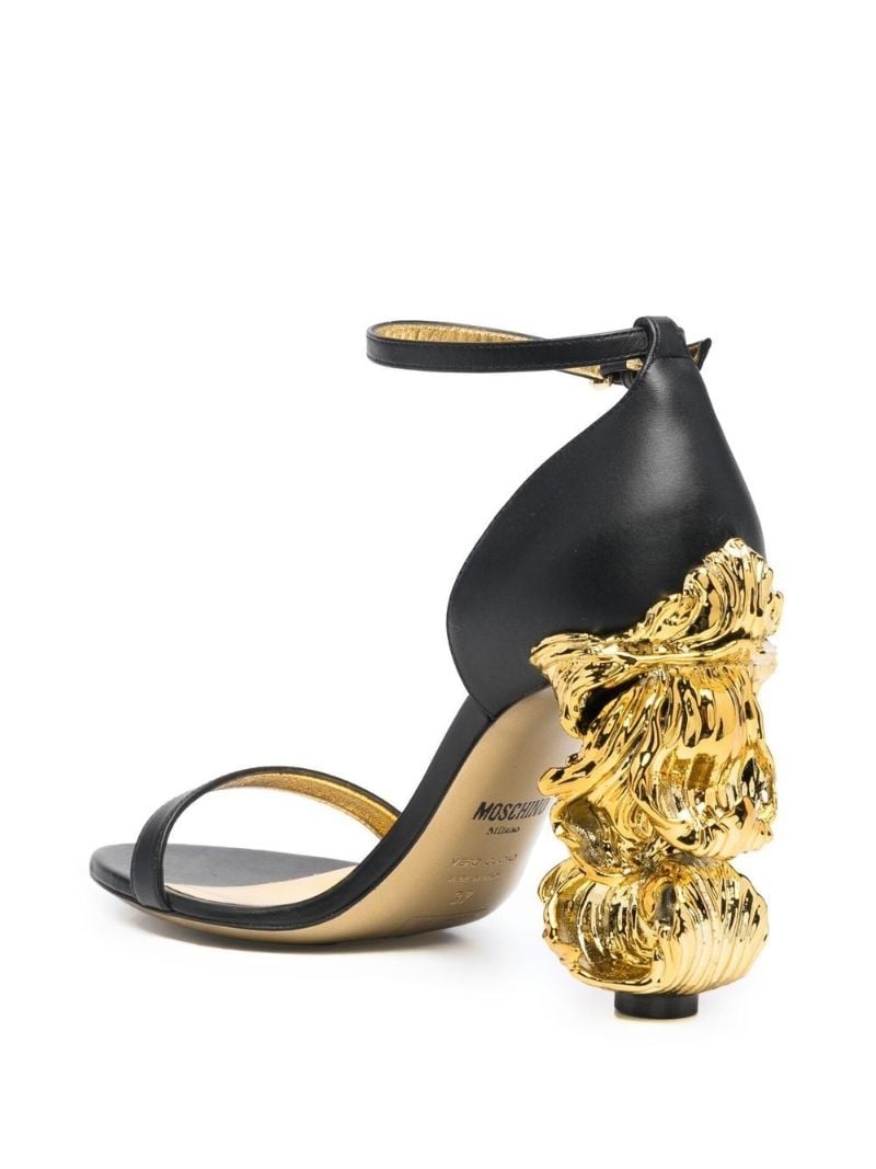 Black 90 Sculpted Heel Leather Sandals