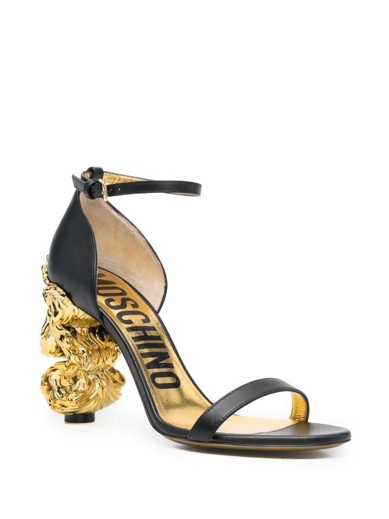 Black 90 Sculpted Heel Leather Sandals