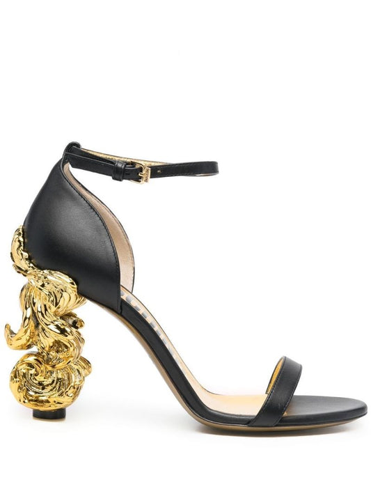 Black 90 Sculpted Heel Leather Sandals