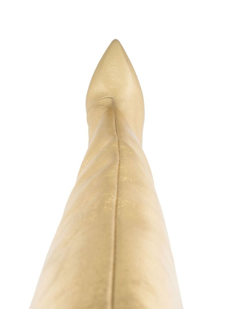 Gold Logo Plaque Knee-high Leather Boots