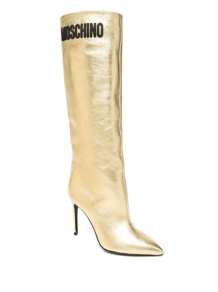 Gold Logo Plaque Knee-high Leather Boots