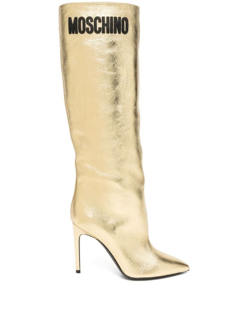 Gold Logo Plaque Knee-high Leather Boots