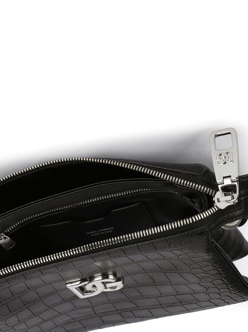 Black Logo-plaque Croc Crossbody Bag
