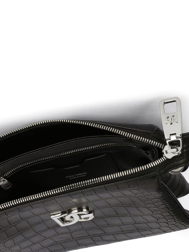 Black Logo-plaque Croc Crossbody Bag