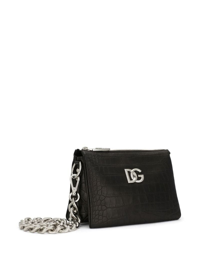 Black Logo-plaque Croc Crossbody Bag