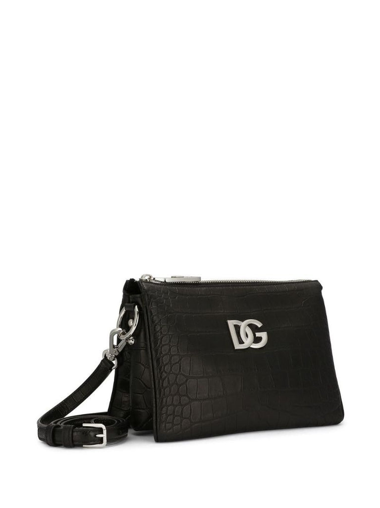 Black Logo-plaque Croc Crossbody Bag