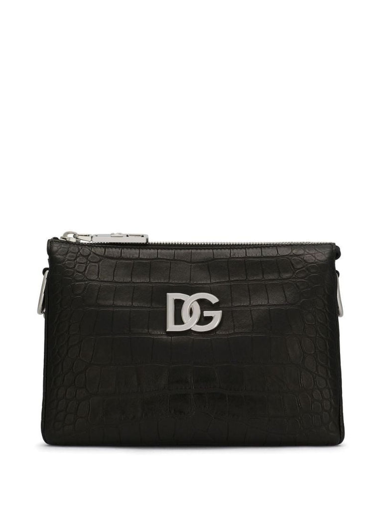 Black Logo-plaque Croc Crossbody Bag