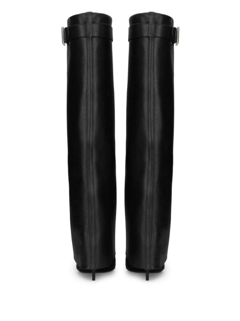 Black Logo Leather Knee-high Boots