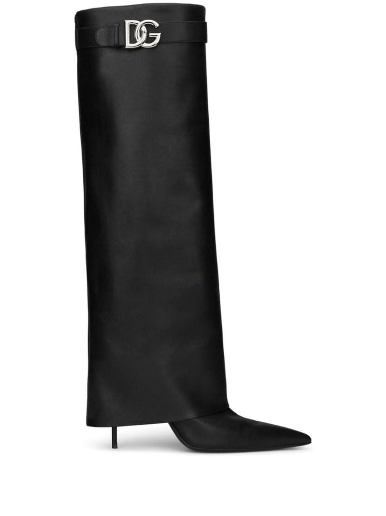Black Logo Leather Knee-high Boots