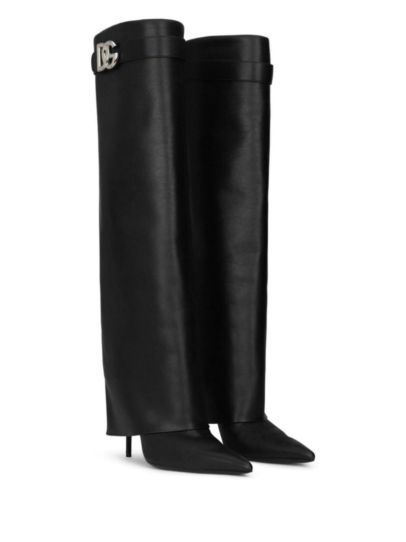 Black Logo Leather Knee-high Boots