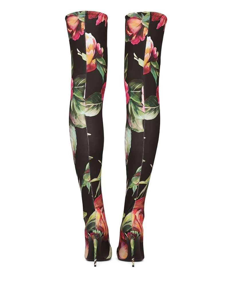 Black Floral Thigh-high Boots