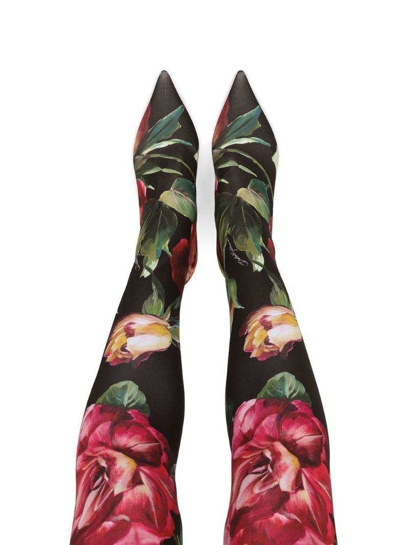 Black Floral Thigh-high Boots
