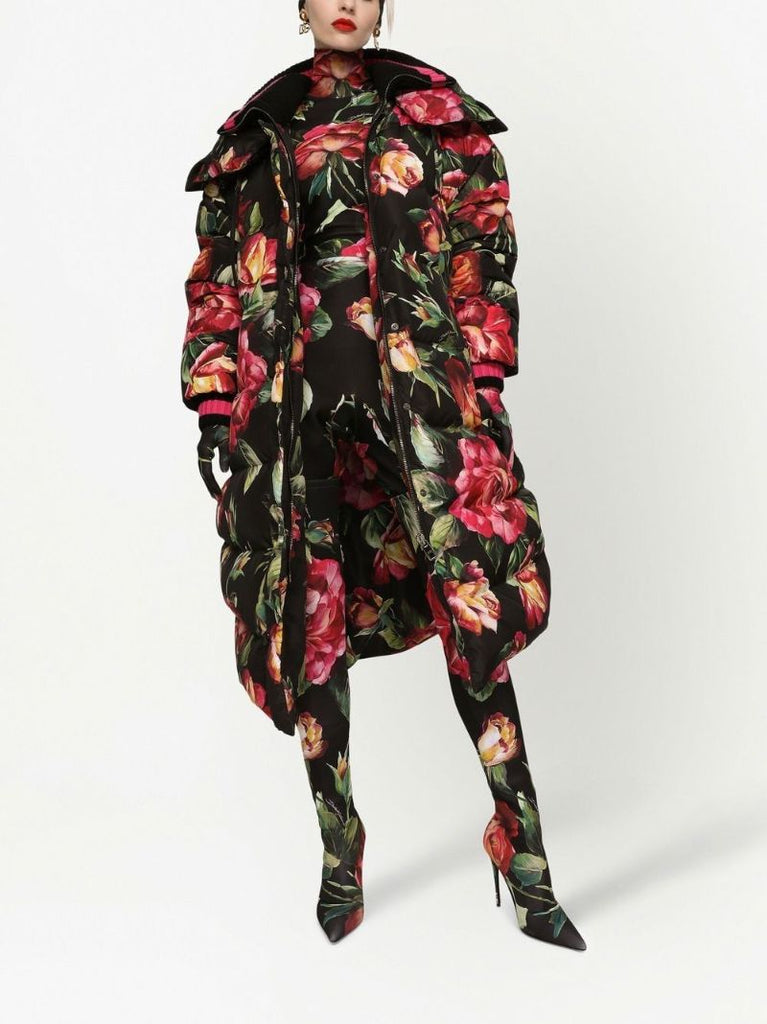 Black Floral Thigh-high Boots