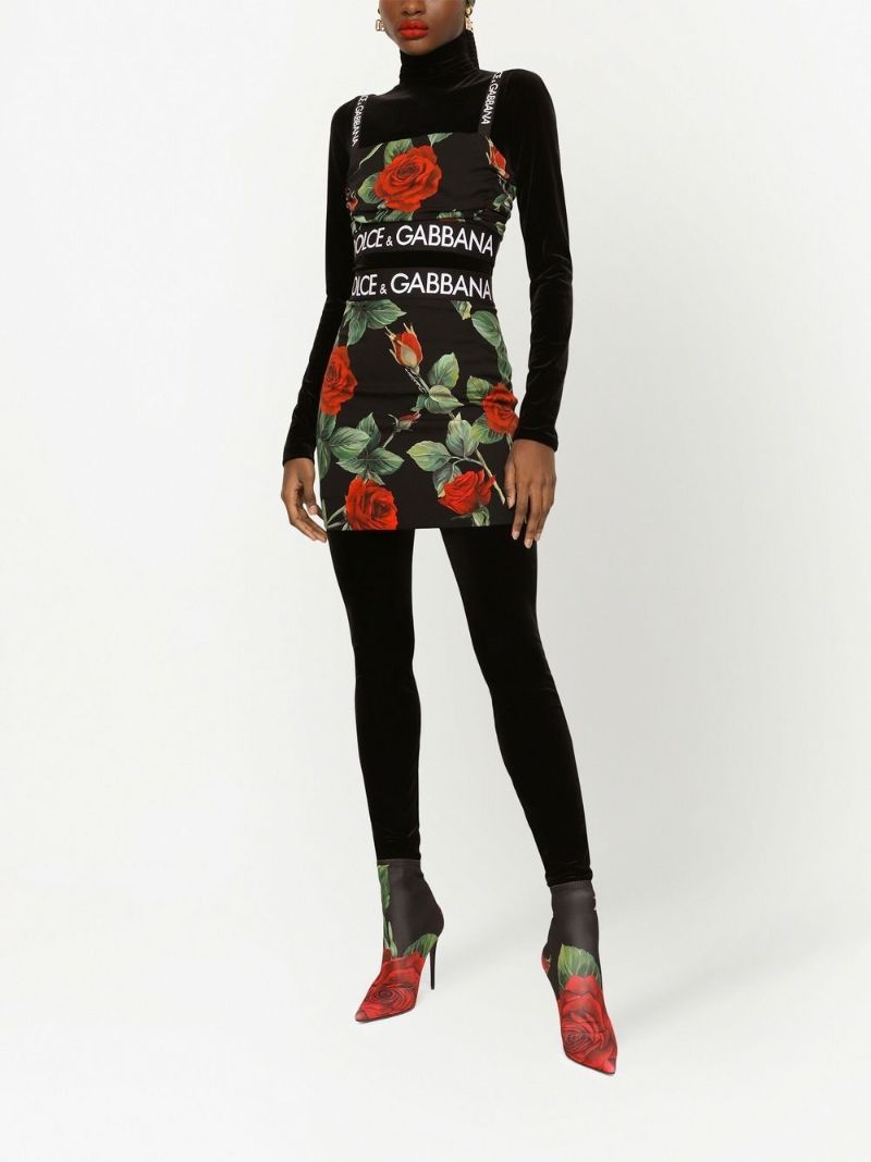 Black Rose Print Silk Mini Skirt
