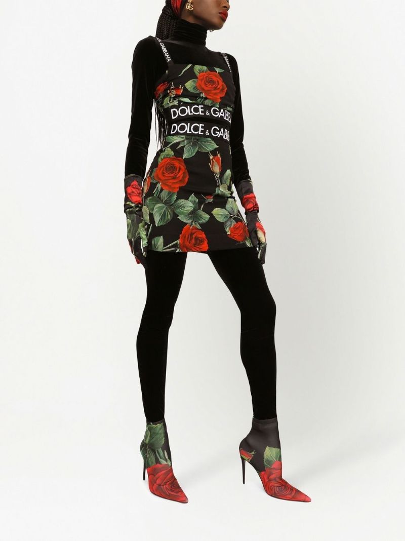 Black Rose Print Silk Mini Skirt