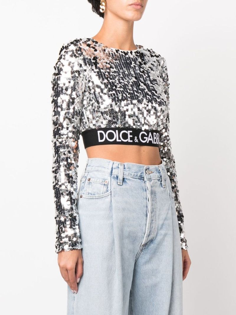 Silver Sequinned Crop Top