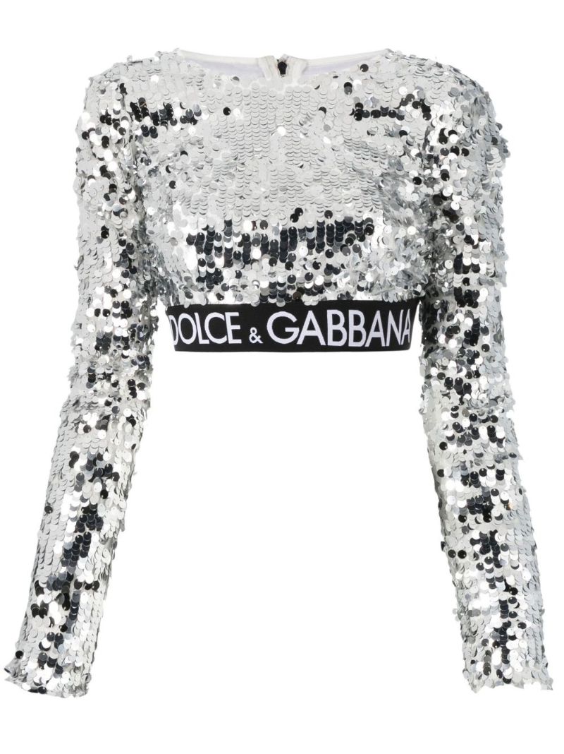 Silver Sequinned Crop Top