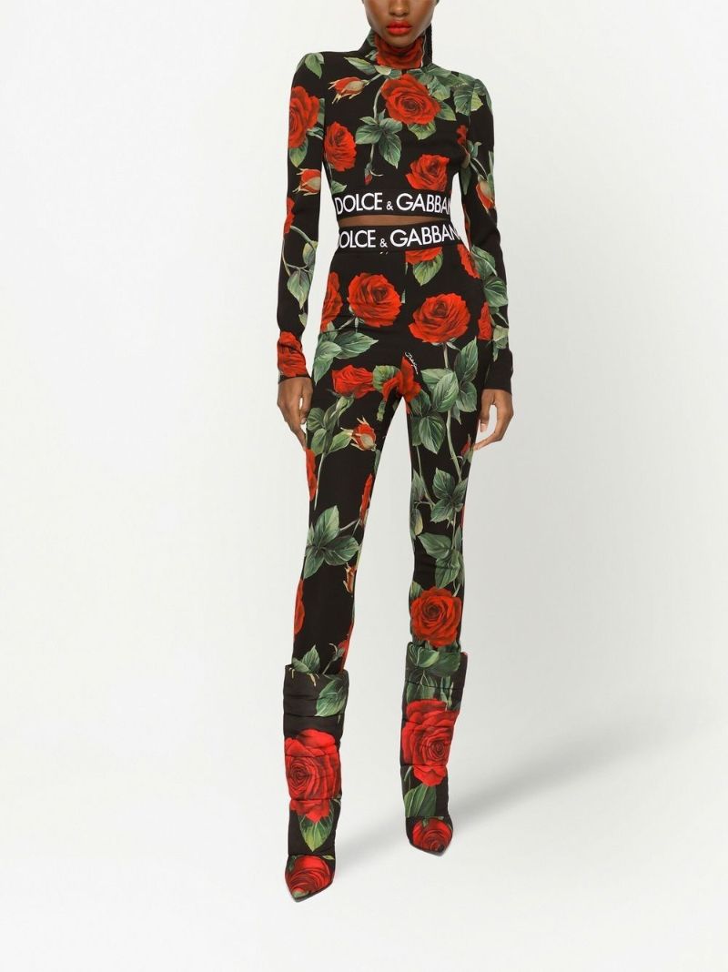 Black Rose Print Silk Turtleneck Crop Top