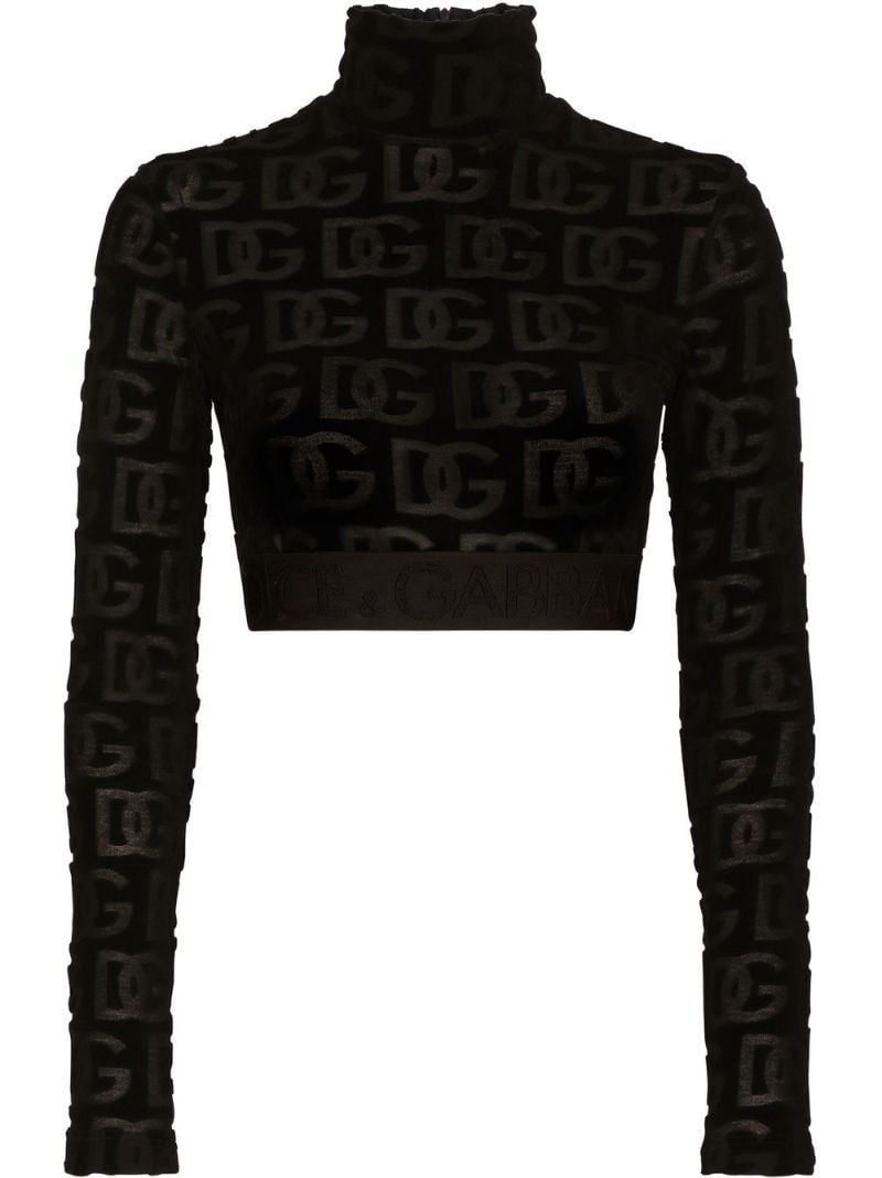 Black Logo Print Roll Neck Crop Top