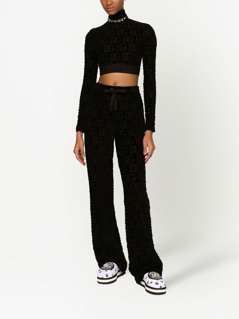 Black Logo Print Roll Neck Crop Top