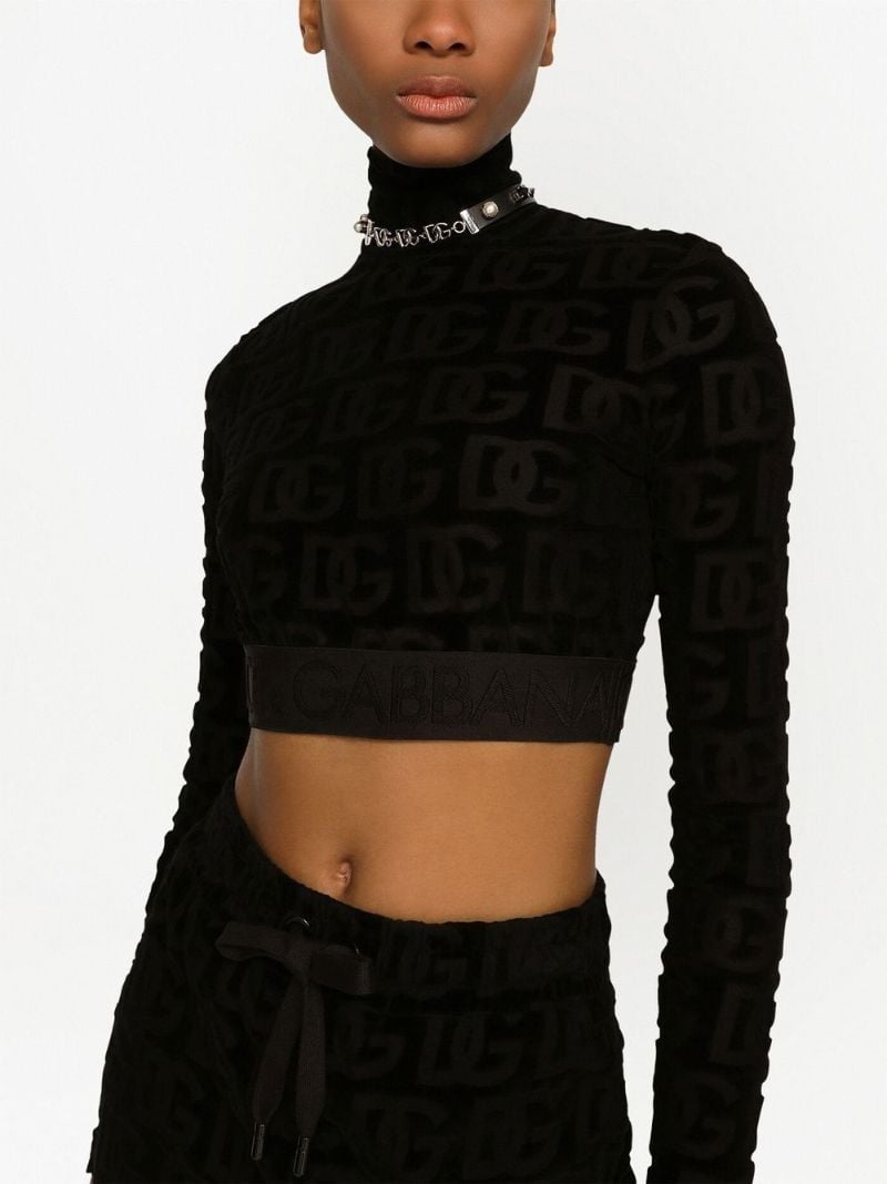 Black Logo Print Roll Neck Crop Top