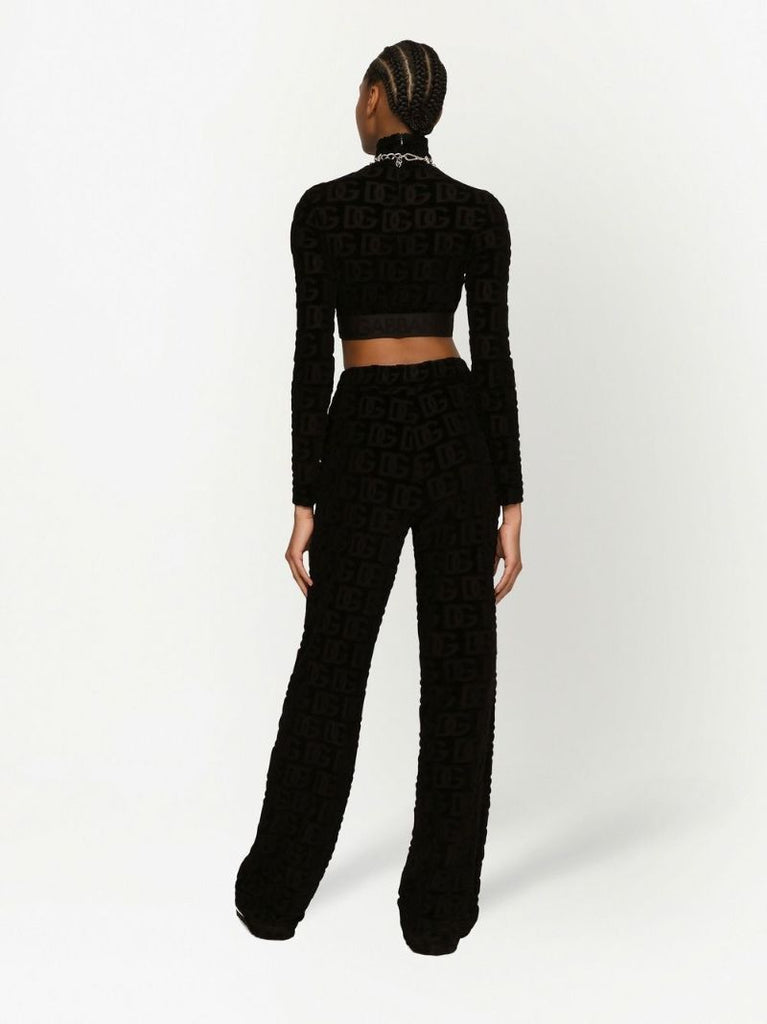 Black Logo Print Roll Neck Crop Top