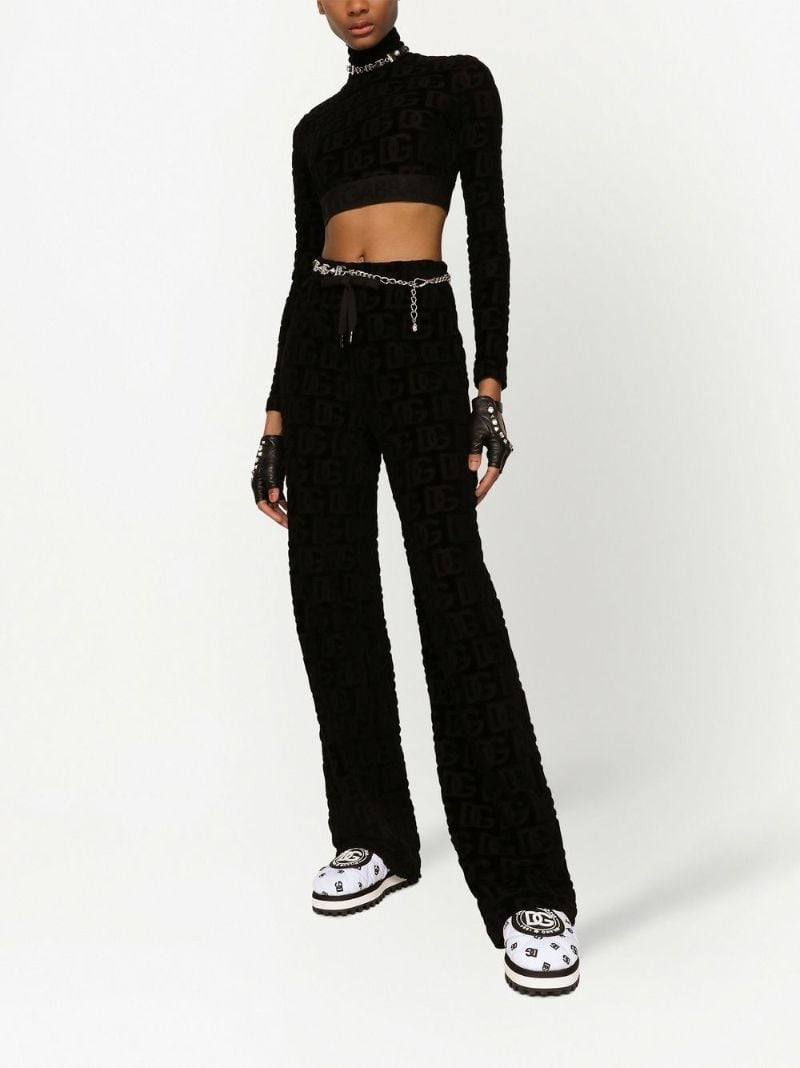 Black Logo Print Roll Neck Crop Top