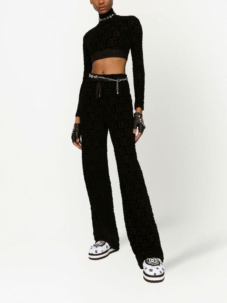 Black Logo Print Roll Neck Crop Top