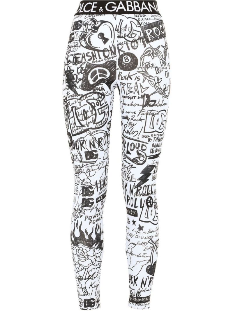 White Graffiti Print Leggings
