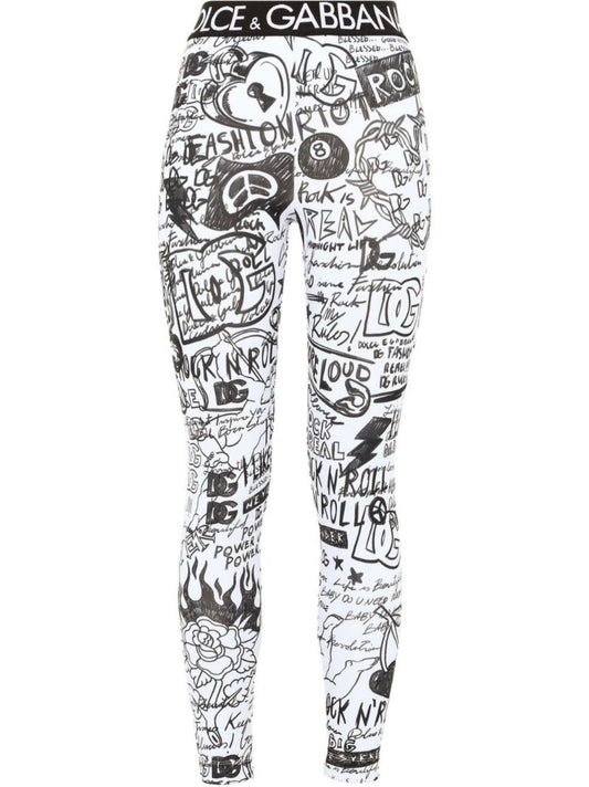 White Graffiti Print Leggings