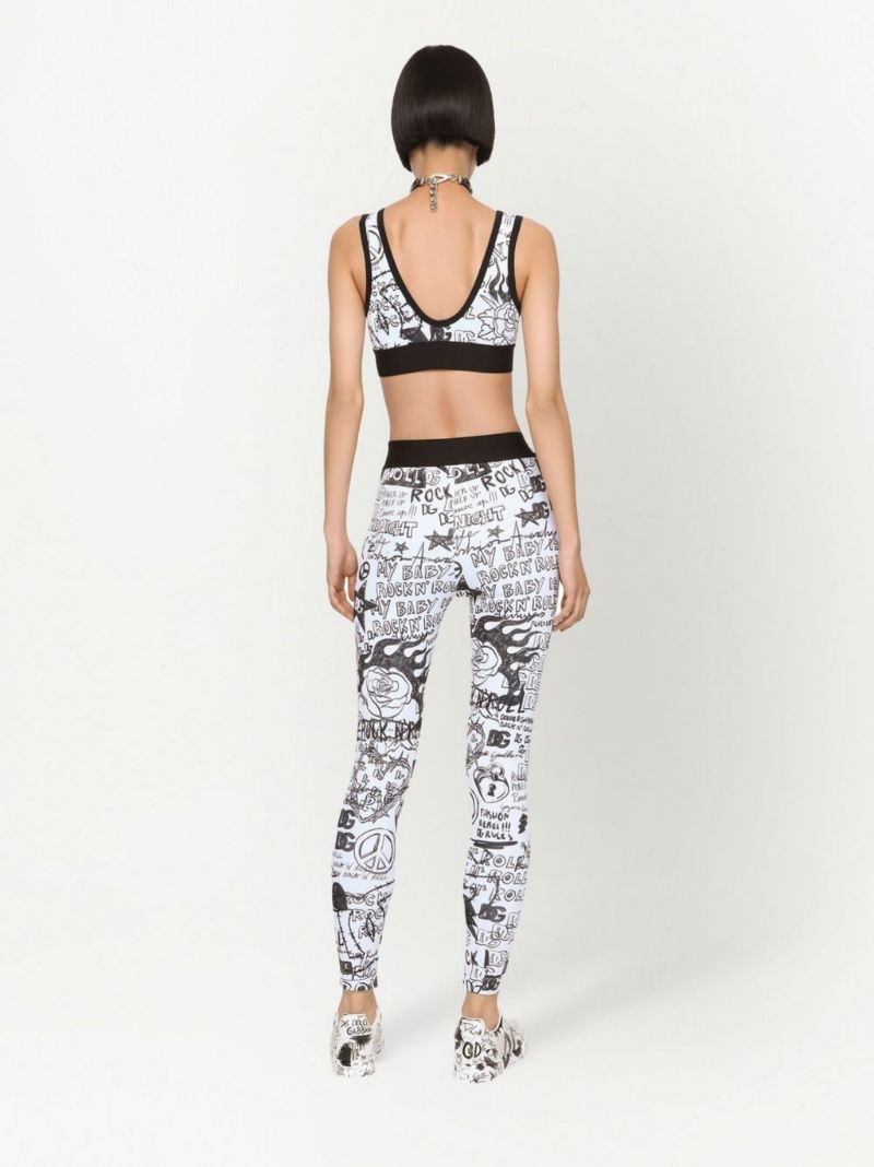 White Graffiti Print Leggings