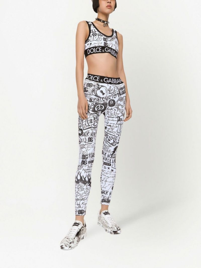 White Graffiti Print Leggings