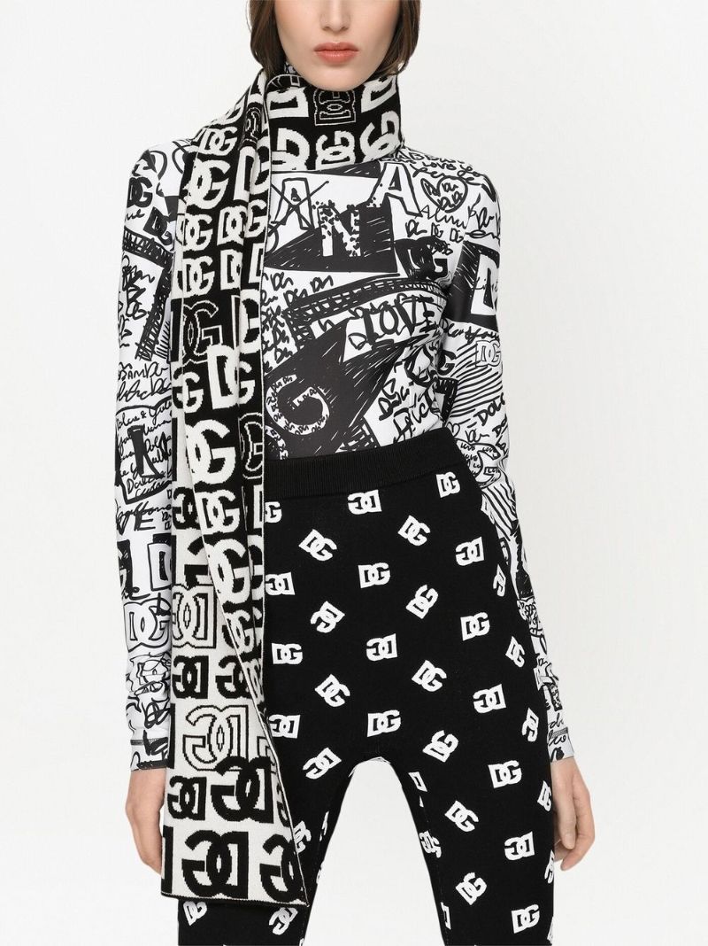 Black and White Logo Cashmere Scarf