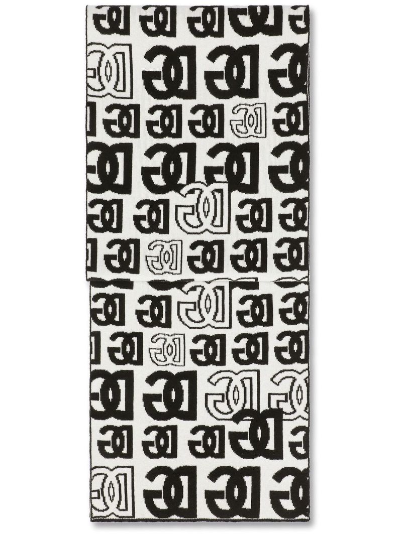 Black and White Logo Cashmere Scarf