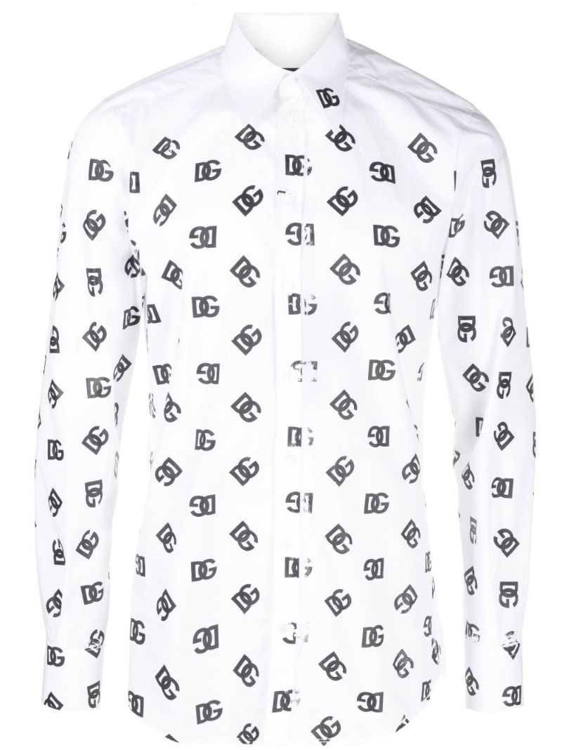 White Dg Logo Print Cotton Shirt