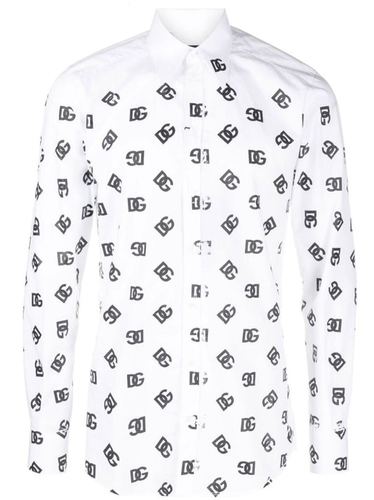White Dg Logo Print Cotton Shirt