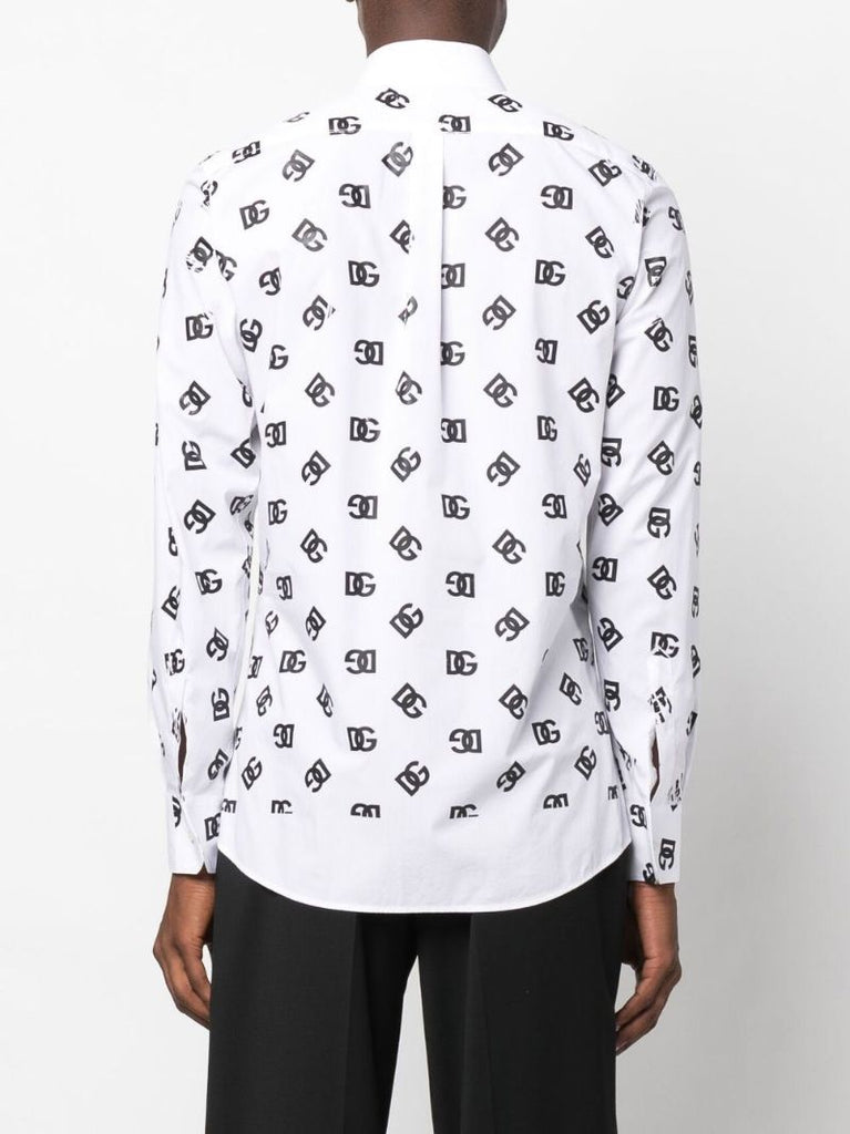 White Dg Logo Print Cotton Shirt