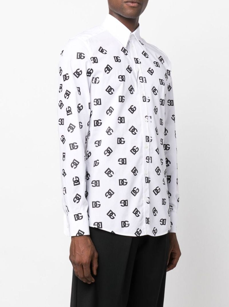 White Dg Logo Print Cotton Shirt