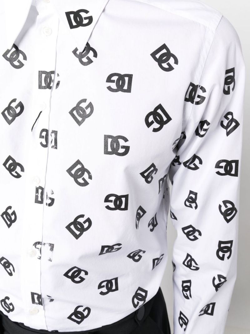 White Dg Logo Print Cotton Shirt
