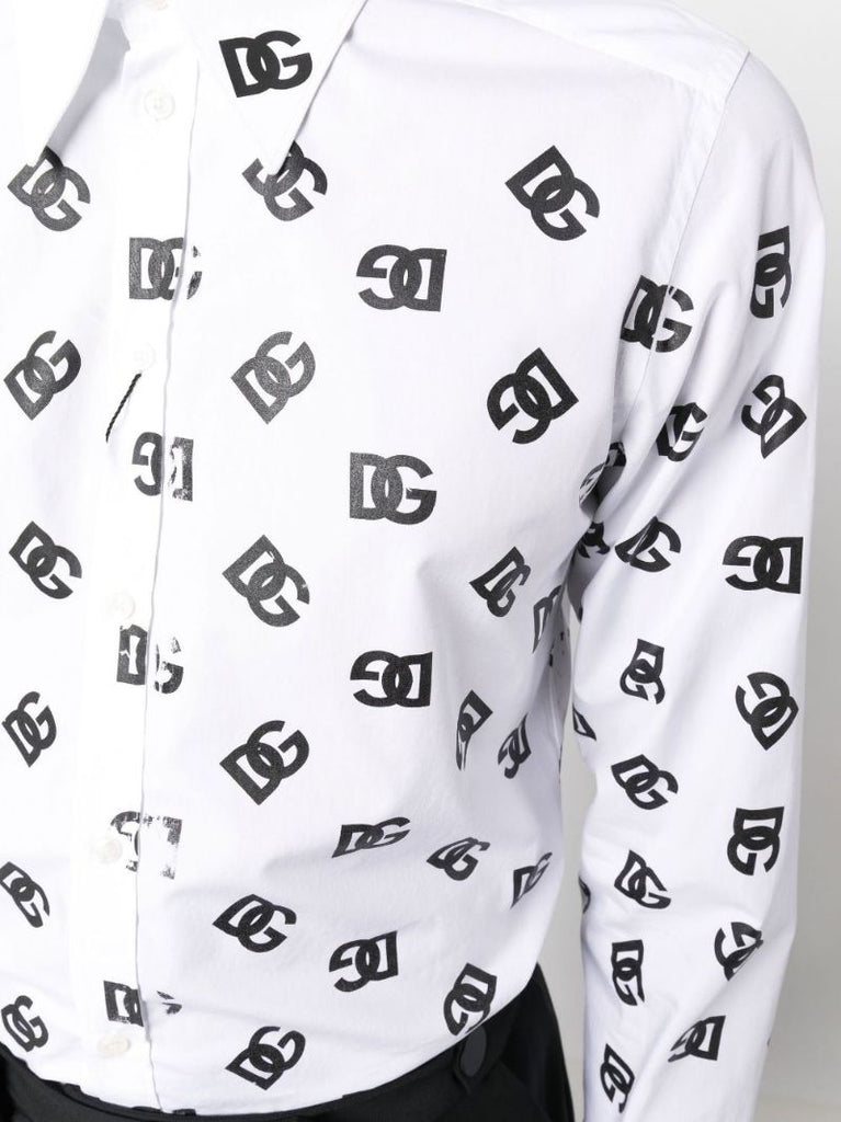 White Dg Logo Print Cotton Shirt