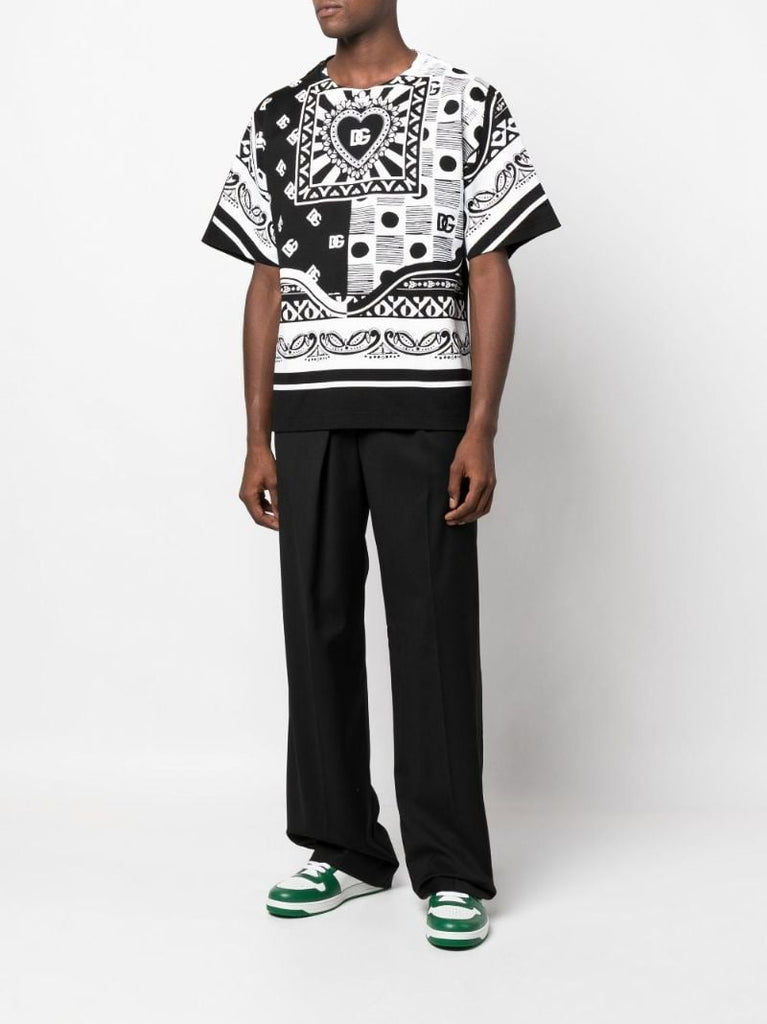 Black and White Dg Bandana Print Cotton T-shirt